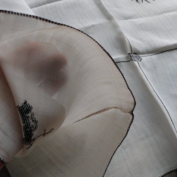 Vintage Linen Tablecloth & Napkins Set Black Cross Stitch Dragon Boat Pagoda - Picture 12 of 16